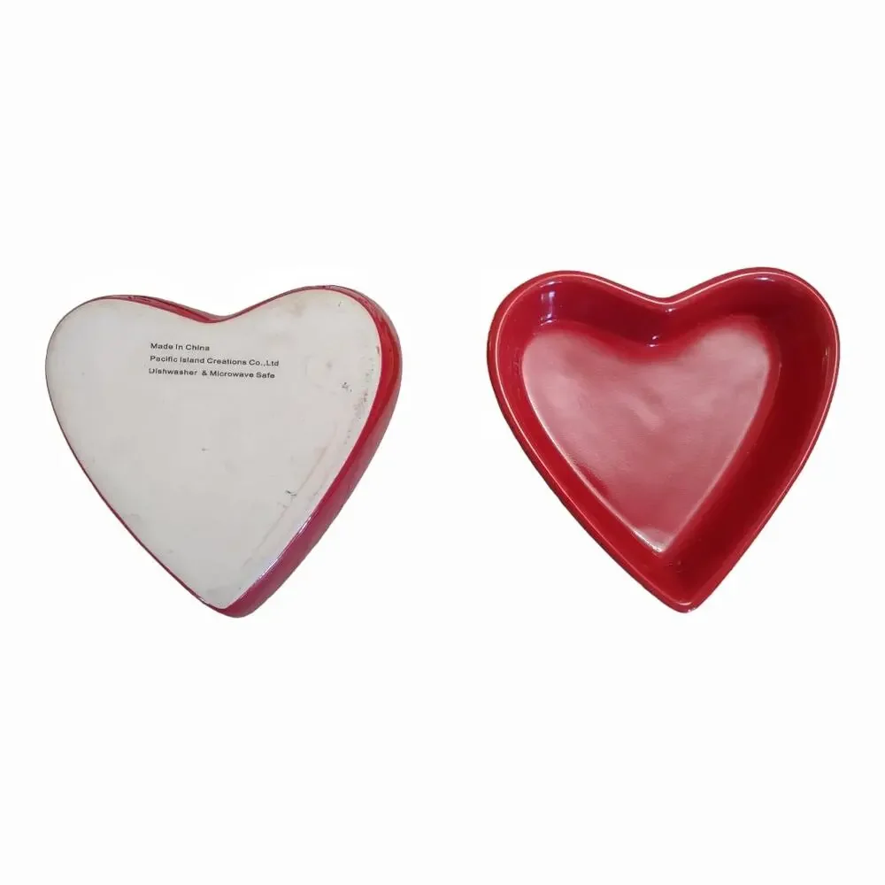 Heart Shaped Dishware Home Goods Red Candy Dishes Jewelry Earrings 2pc Bundle